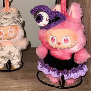 Witch Costume for Labubu, Crochet Halloween Set, Eyeball Hat and Textured Dress